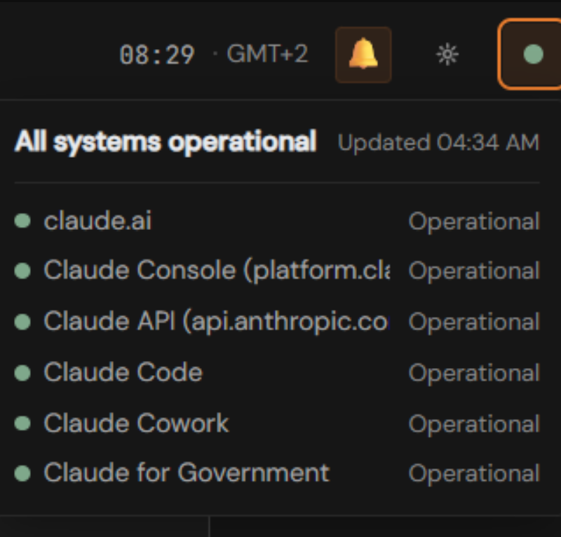 Anthropic status indicator showing all systems operational